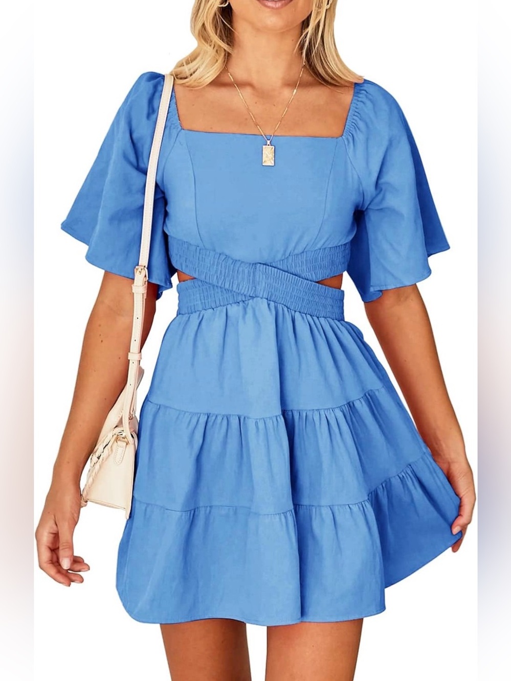 Blue Cutout Tiered Mini Dress